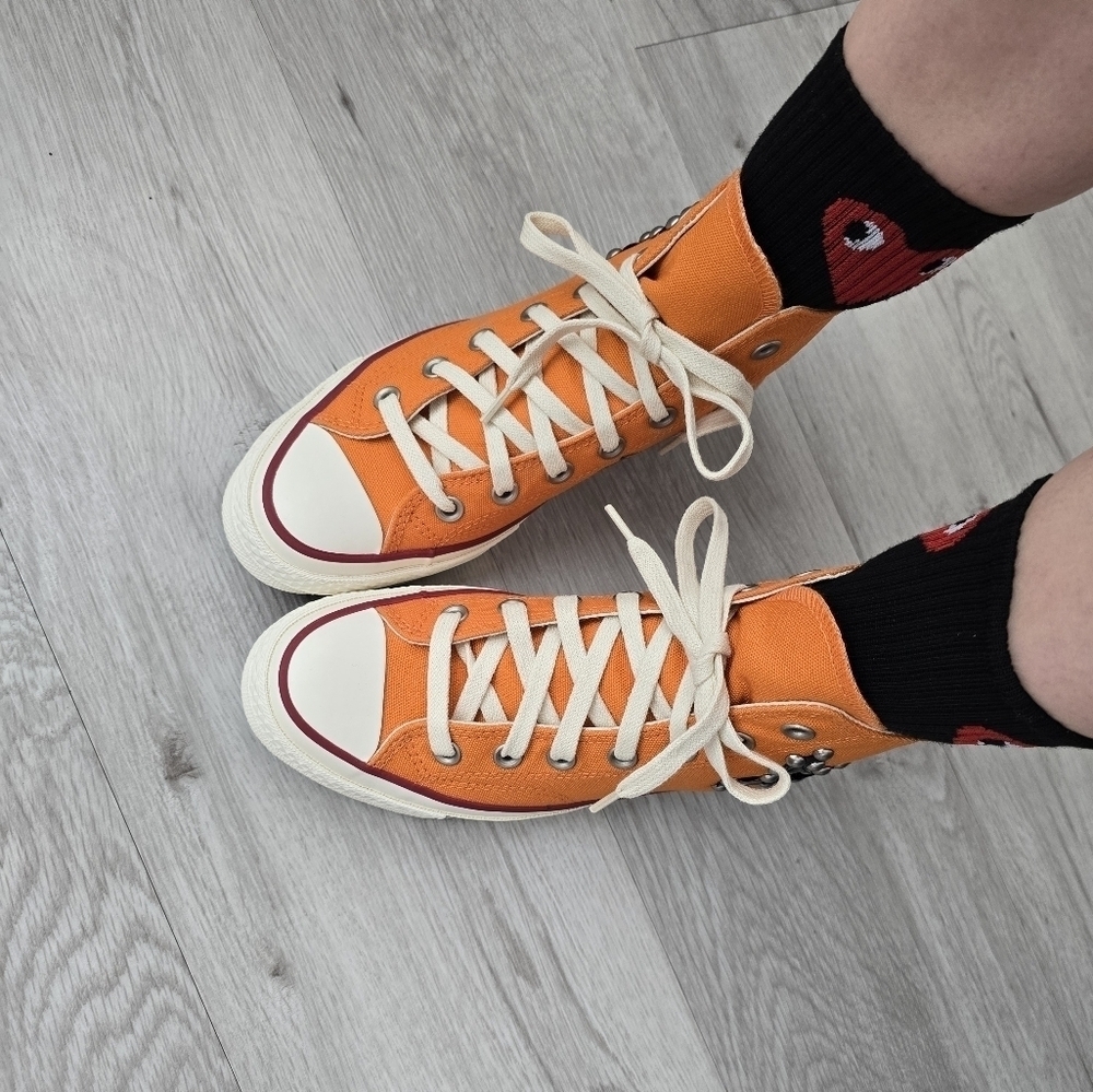 Converse × Come Tees Chuck 70s Star Path orange canvas hi-top sneakers WMS 6.5